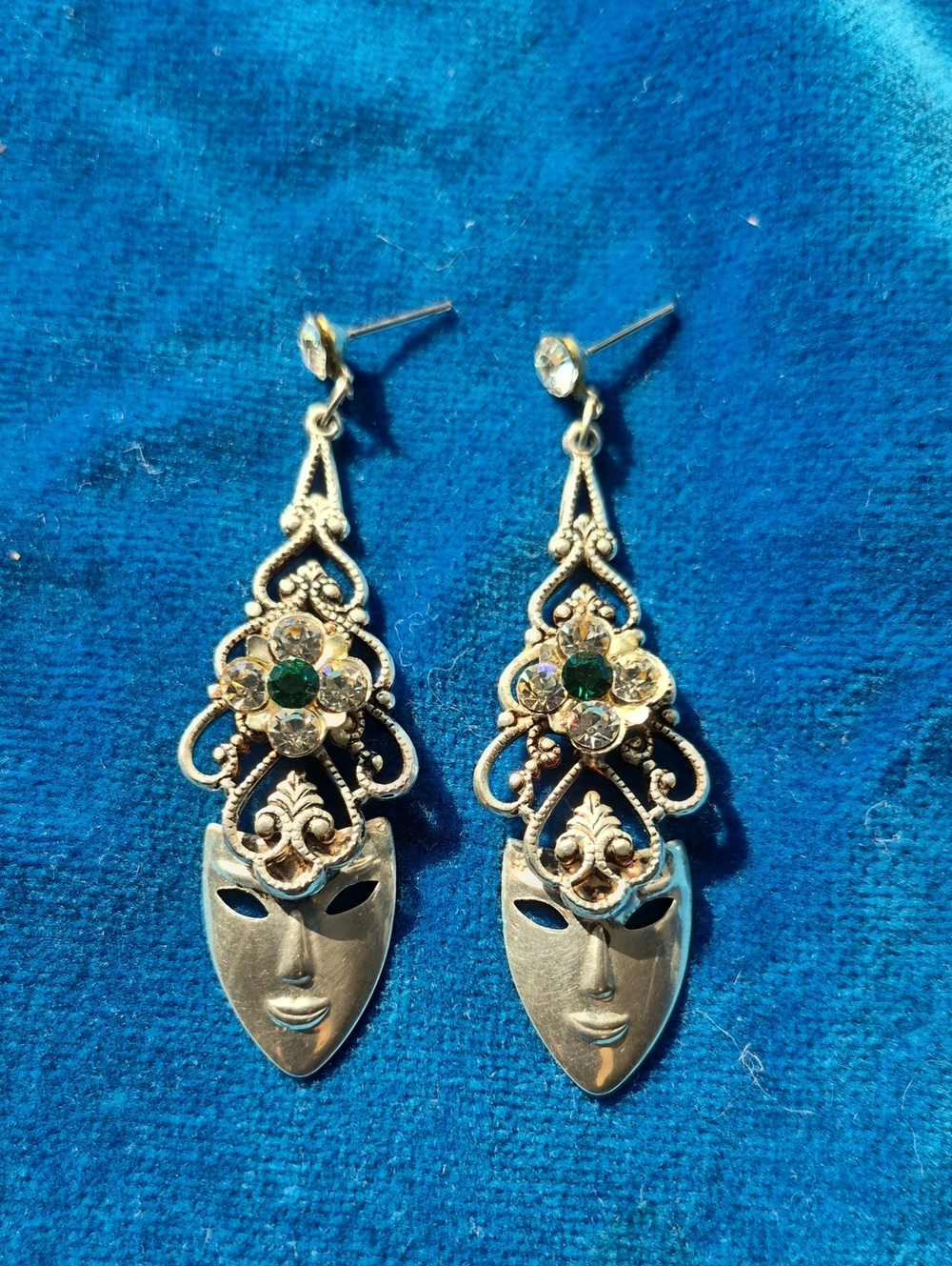 Silver Mask Drop Earrings
